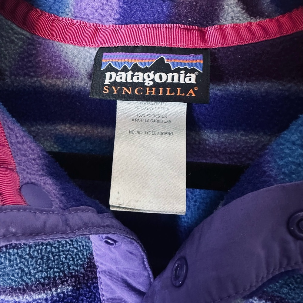 ❗️Patagonia Synchilla Women’s Purple Aztec 80s 1/4 Pullover Size Large Sweater - Picture 5 of 9